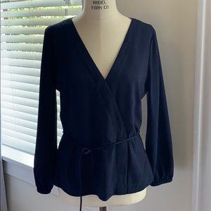 J. Crew Navy Faux Wrap Blouse